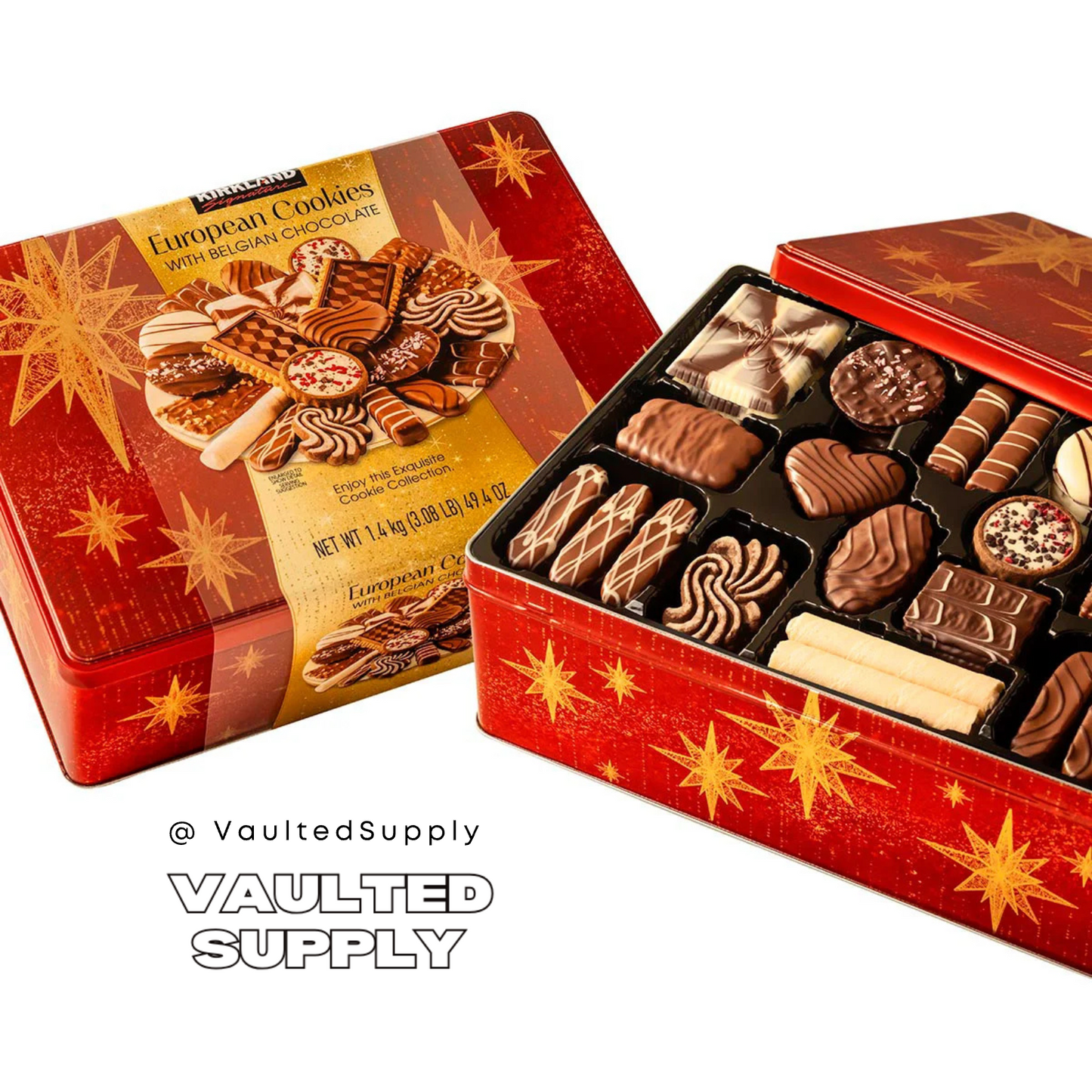 Kirkland European Cookies Belgian Chocolate 49.4 oz Tin – Holiday Gift Box