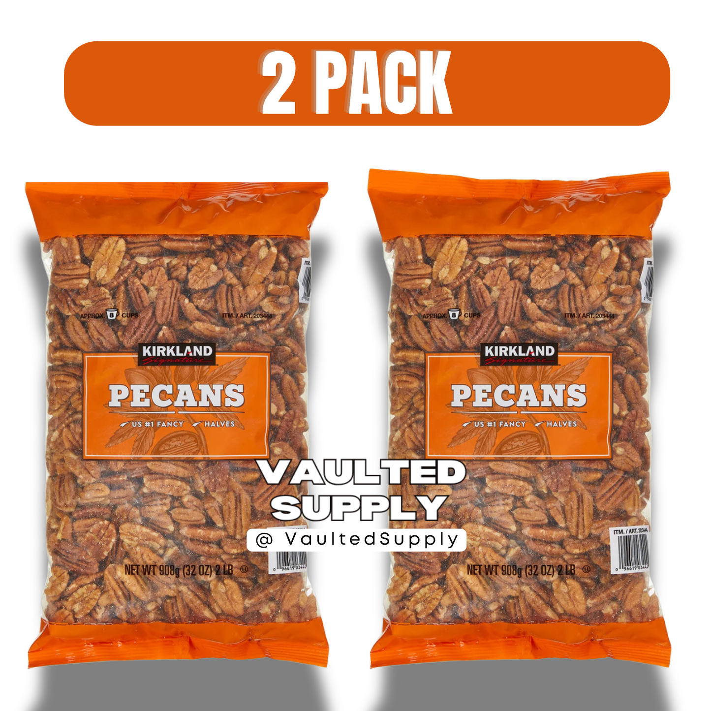 2 Packs Kirkland Signature Pecan Halves 32 oz Each Pack, Total 4 lbs EXP 10/26