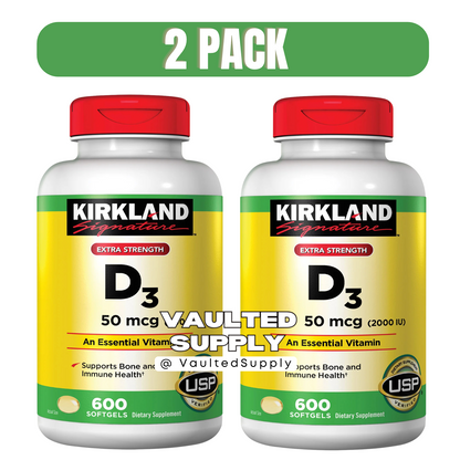 Kirkland Vitamin D3 2000 IU Extra Strength 2 Pack 1200 Softgels USP EXP 06/28