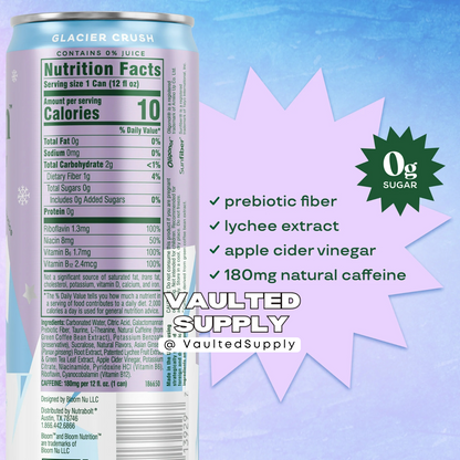Bloom Sparkling Energy Drink Glacier Ice 8 Pack 12 fl oz – Zero Sugar Energy