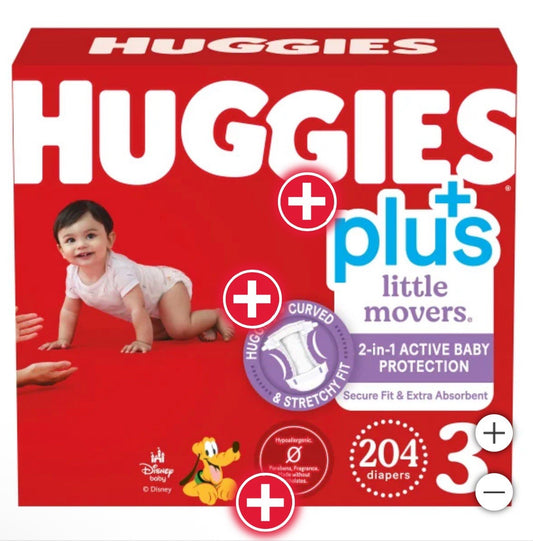 Huggies Plus Little Movers Diapers Size 3 (204 ct) 2-in-1 Active Baby Protection