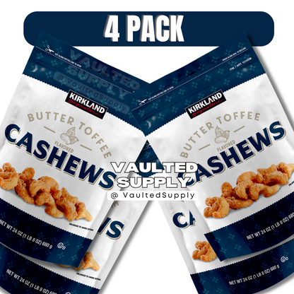 4 Packs Kirkland Signature Butter Toffee Cashews 24 oz Each = 96 oz (6 lbs)