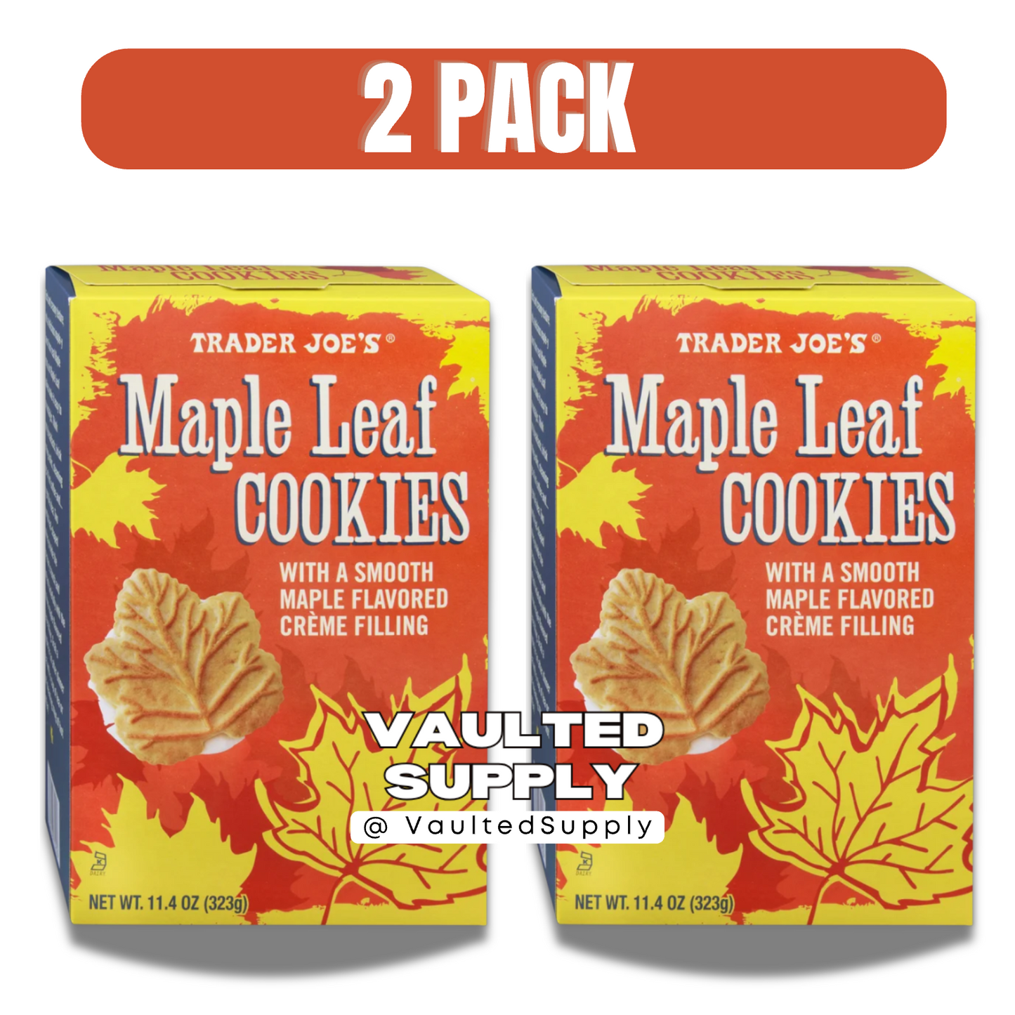 2 Packs Trader Joe's Maple Leaf Cookies 11.4 oz Each Pack