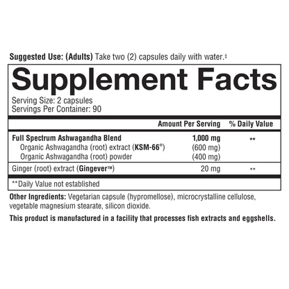 Youtheory Ashwagandha 1000 mg, 180 Vegetarian Capsules Exp: 05/27