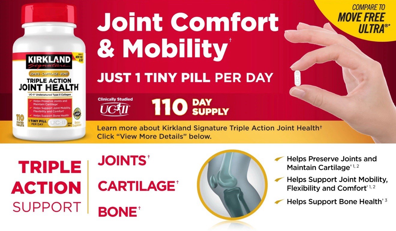 Kirkland Triple Action Joint Health 110 Tablet Compare to Move Free Ultra 4 Pack