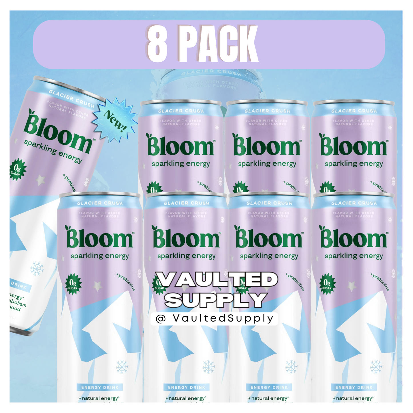 Bloom Sparkling Energy Drink Glacier Ice 8 Pack 12 fl oz – Zero Sugar Energy