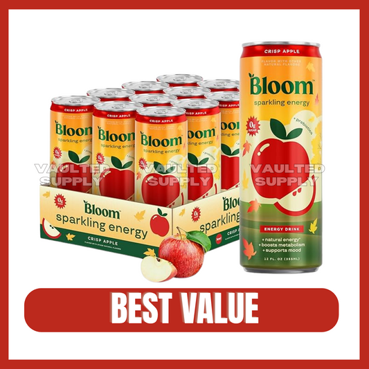 Bloom Sparkling Energy Drink Crisp Apple 12 Pack 12 fl oz Cans Zero Sugar