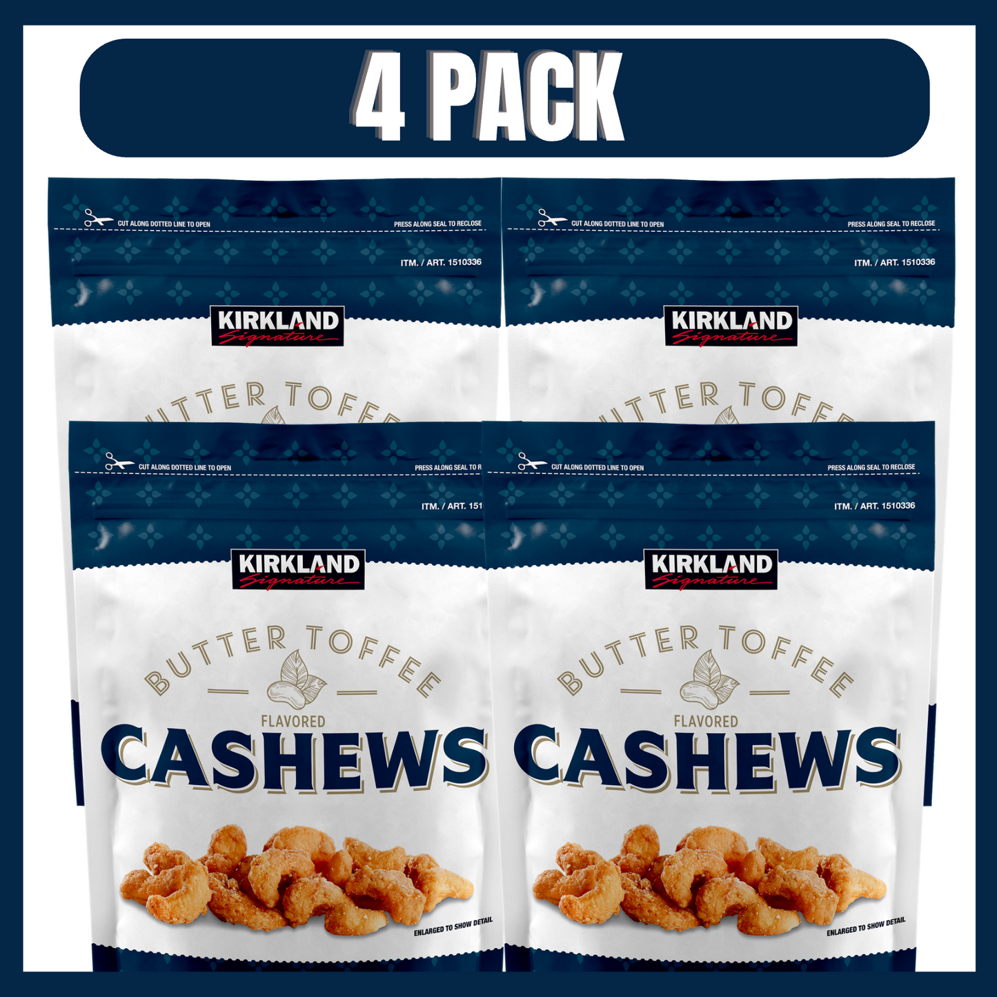 4 Packs Kirkland Signature Butter Toffee Cashews 24 oz Each = 96 oz (6 lbs)