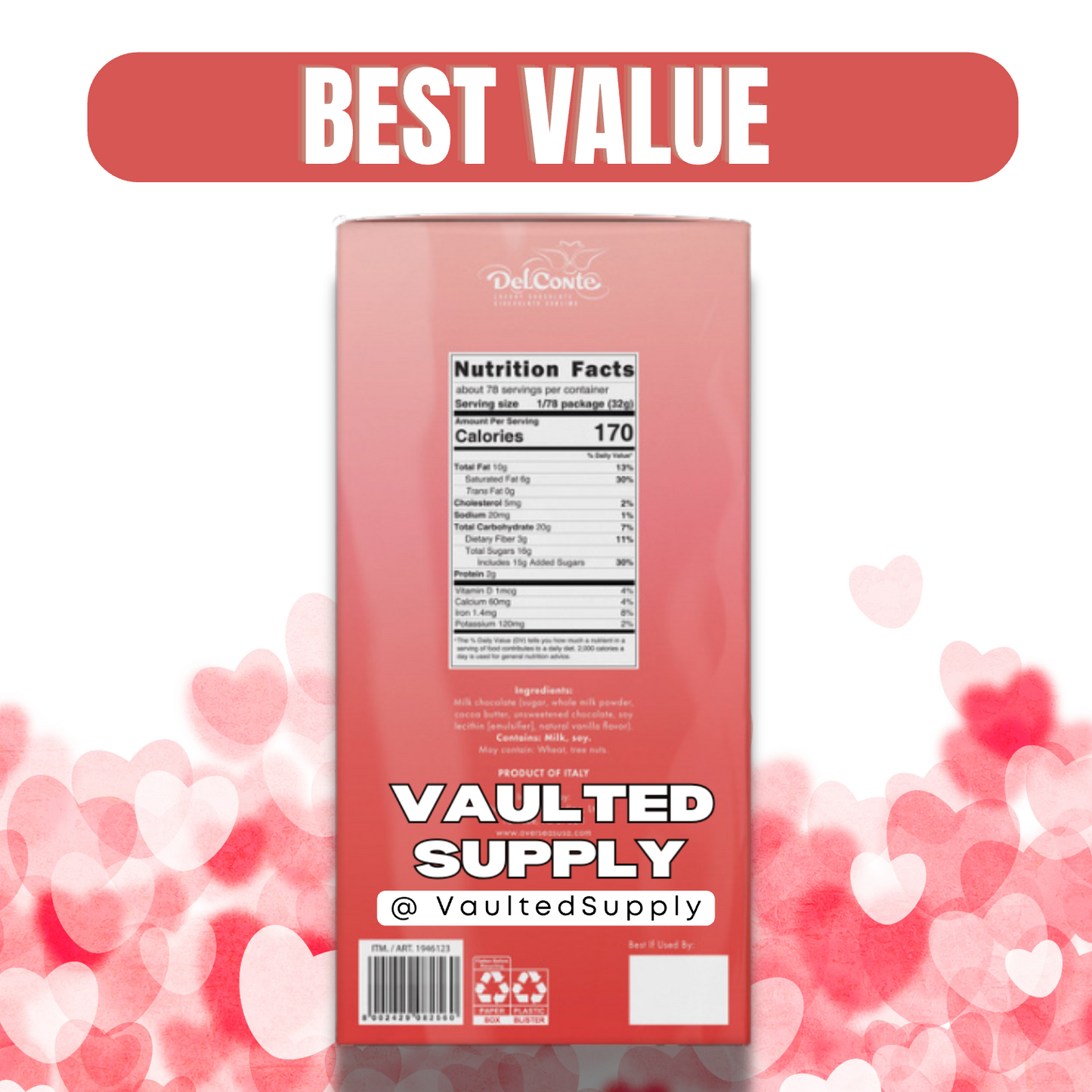 Del Conte Giant Milk Chocolate Heart 5.5 lb Valentine’s Day Chocolate Gift