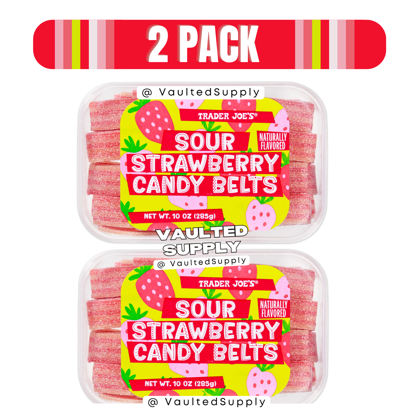 Trader Joe’s Sour Strawberry Candy Belts 10 oz – 2 Pack Fresh Vegan Candy