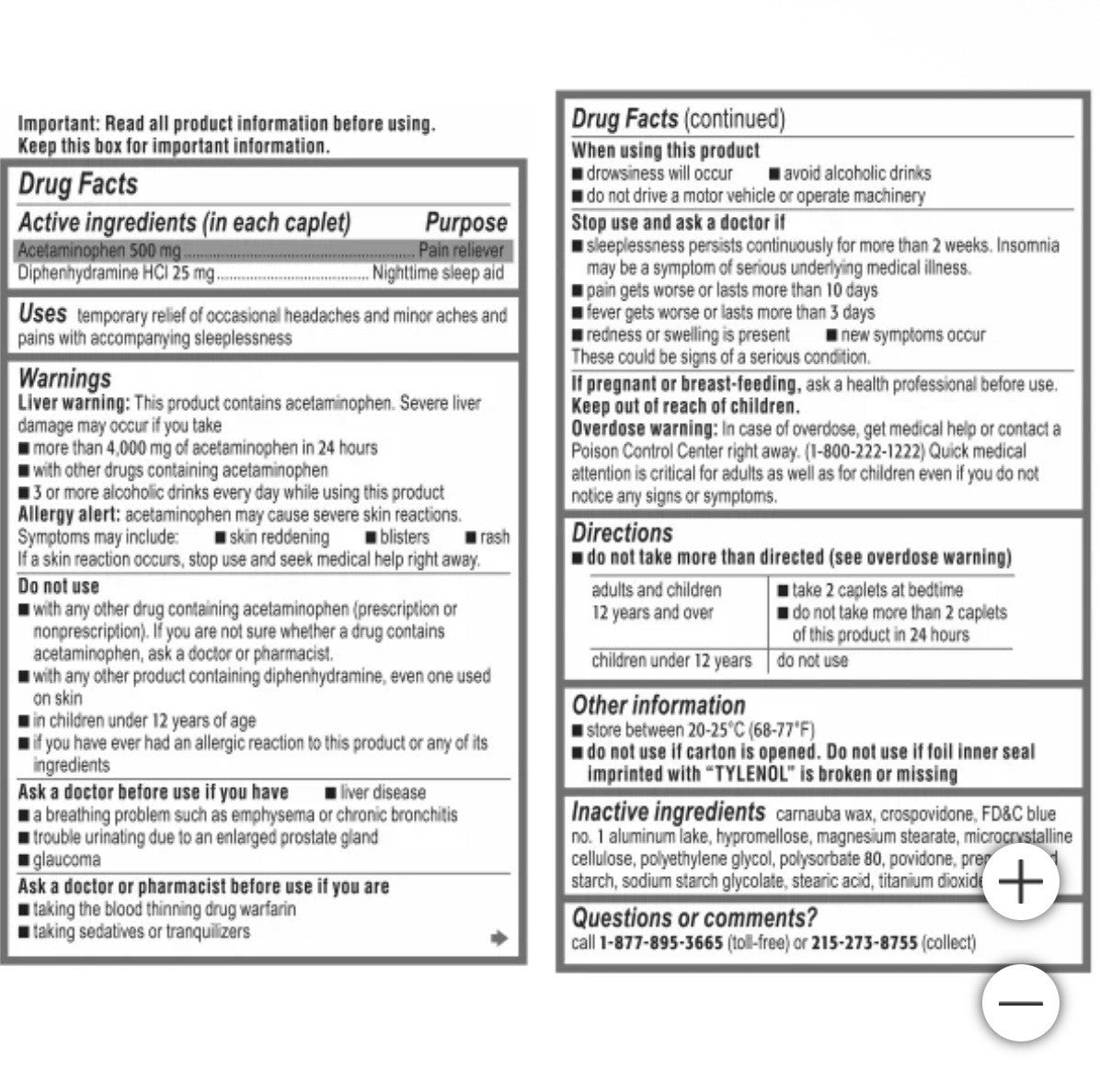 Tylenol PM Extra Strength 225 Caplets Pain Reliever Sleep Aid Nighttime