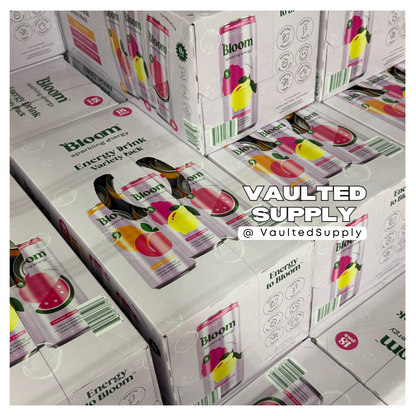 Bloom Sparkling Energy Drink Variety Pack 18 Cans – Peach Mango, Lemon, Watermel