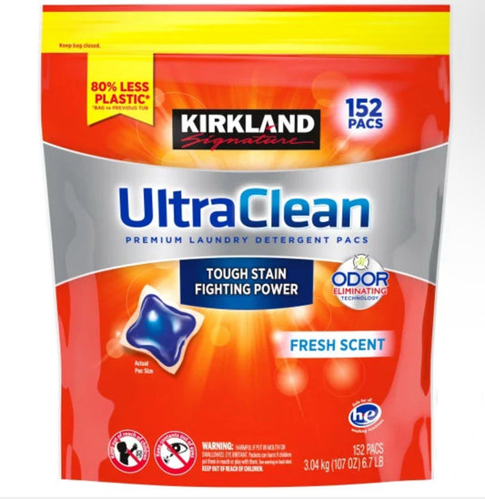 Kirkland Ultra Clean Laundry Detergent Pacs 152 Ct Fresh Scent Sealed Bag