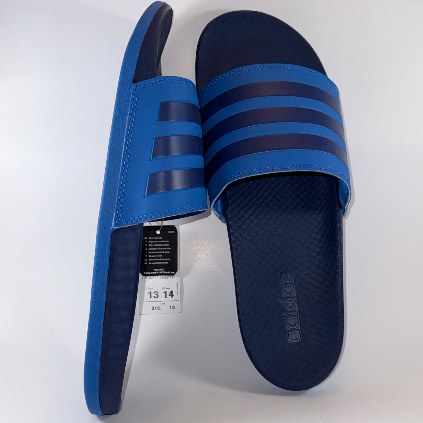 Adidas Men’s Adilette Comfort Slides Blue Navy Sandals Size 13 (Women’s 14)
