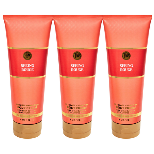 3 Pack Bath & Body Works Seeing Rouge Body Cream – 8oz – 24HR Moisture Shea + HA