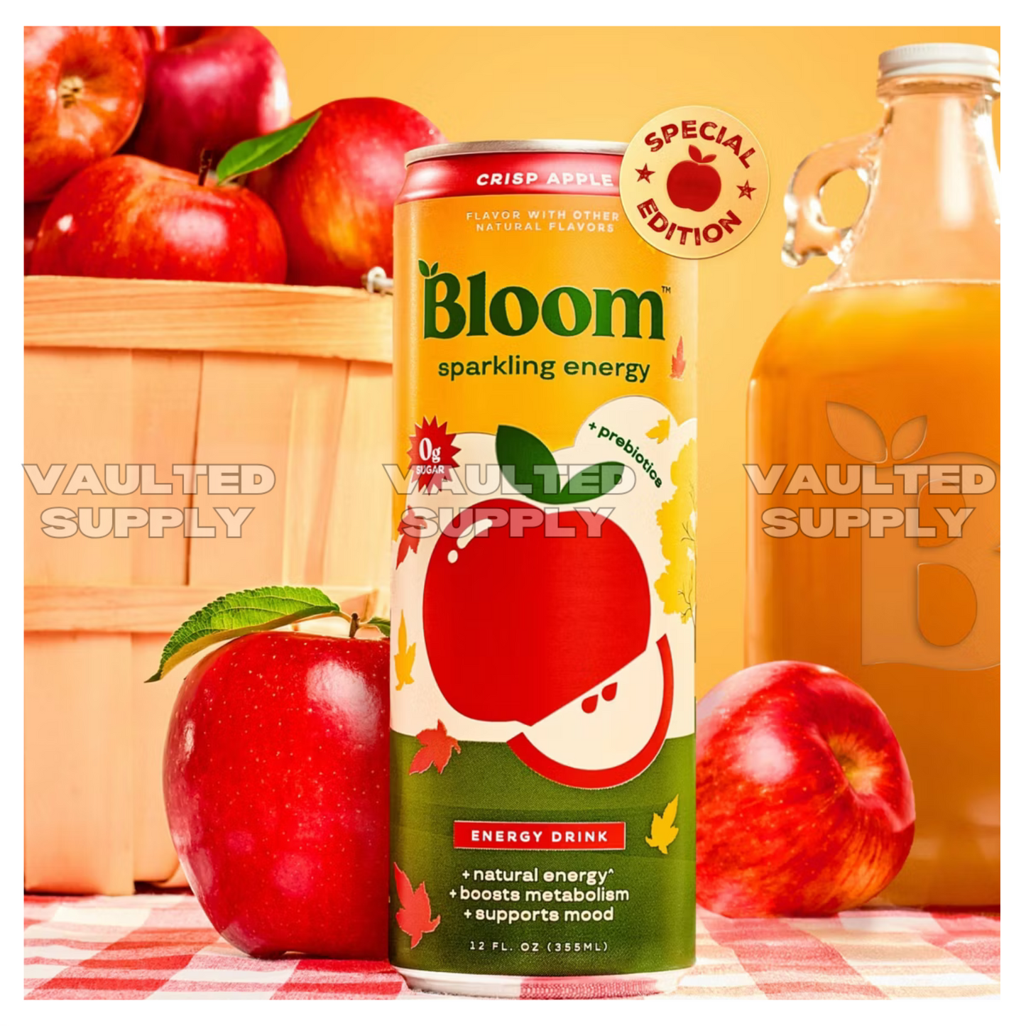 Bloom Sparkling Energy Drink Crisp Apple 12 Pack 12 fl oz Cans Zero Sugar